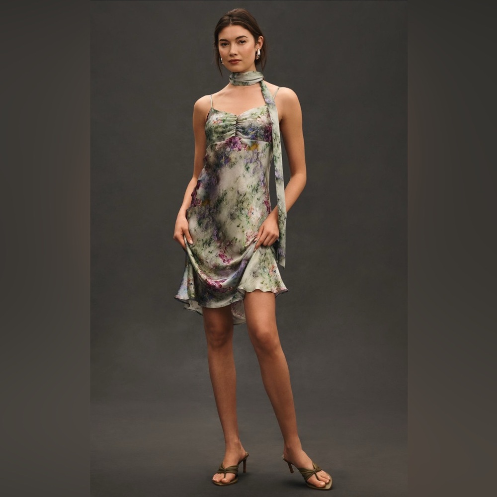 By Anthropologie Sweetheart Neck Scarf Crinkle Midi Dress - Picture 5 of 6